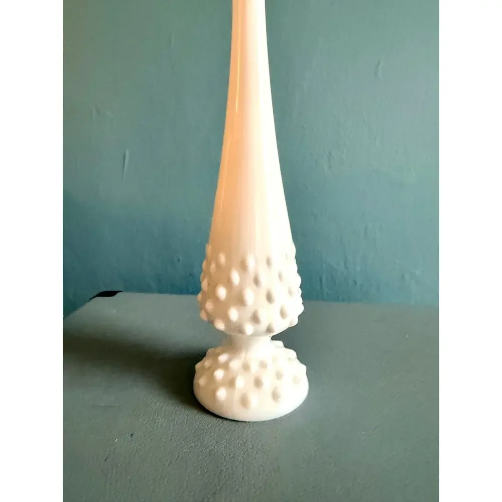 Vintage Fenton White Milk Glass Hobnail Swung Bud Vase MCM Pedestal 9.75